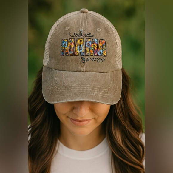 Tergy Accessories - Vintage Distressed “MAMA” Floral Customized Mesh Baseball Cap Adjustable NWOT